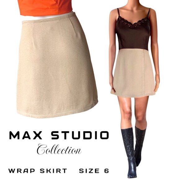 Max Studio Collection rare 90s vintage beige wrap mini skirt - Size 4 - 6 - Picture 1 of 12